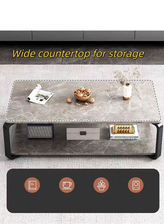 JCB CHIC طاولة قهوة ذات طابقين بإطار معدني متين، طاولة مركزية مستطيلة مع رف تخزين مفتوح، طاولة شاي جانبية متعددة الوظائف مقاس 100x48 سم لغرفة المعيشة - Image 3